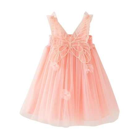 

adviicd Baby Clothes Girls Ruffle sleeveless Dress Kids Summer Clothes Flutter Hem Sundress Outfit Pink 3-4 Years