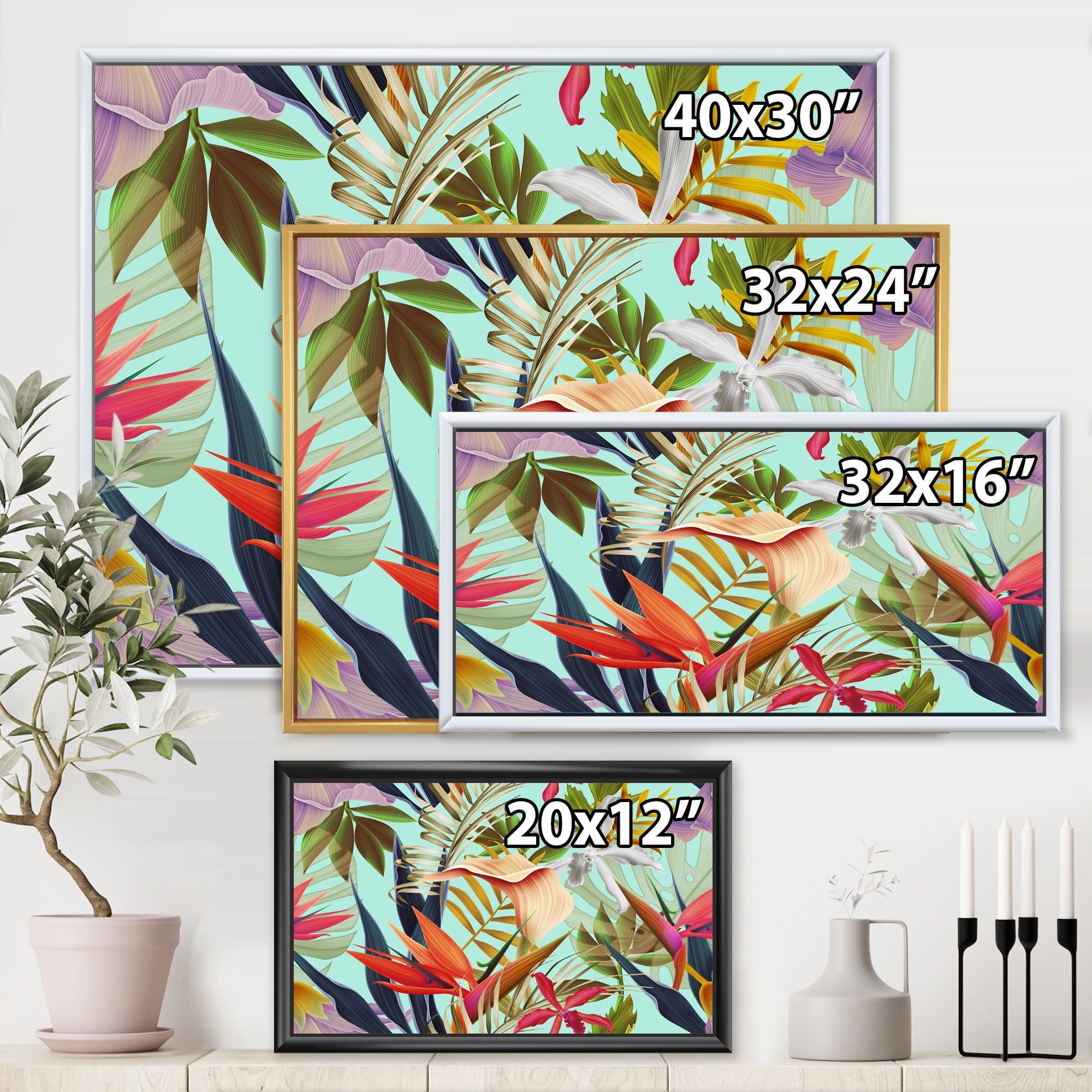Designart 'VIntage Tropical Flowers II' Tropical Framed Canvas Wall Art Print