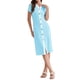 thumbnail image 4 of INSPIRAR CHIC Vestidos midi de punto acanalado a rayas con escote en V y mangas cortas para mujeres S Azul, 4 of 6