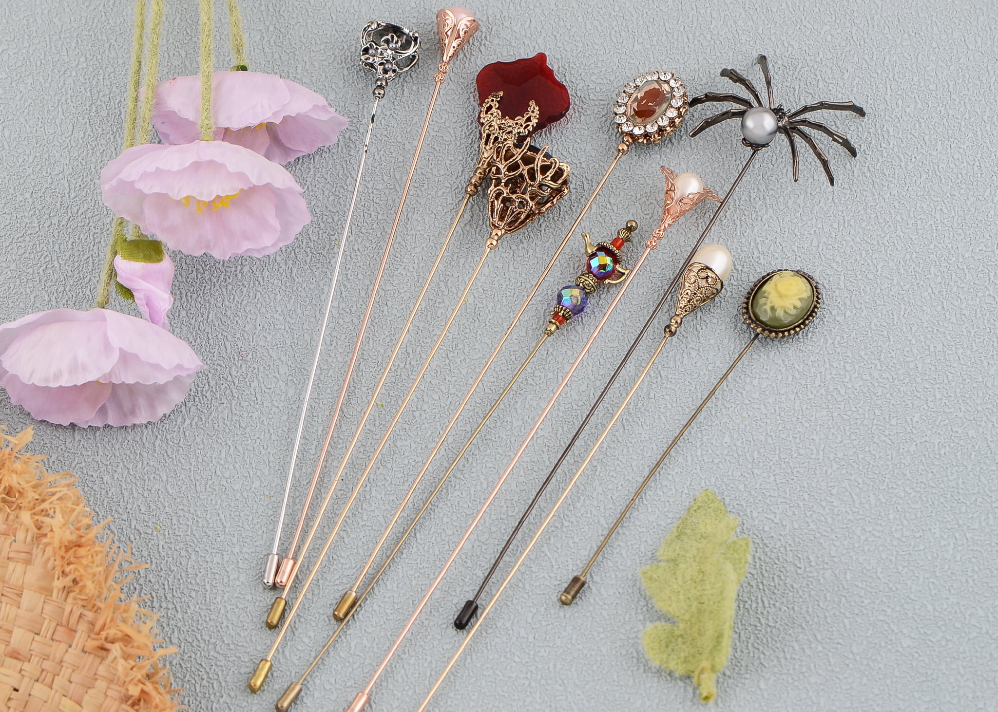 10Pcs Vintage Hat Pin Classic Long Needle Lapel Pins Brooches Suit Tie Hat Scarf Set Jewelry Accessories