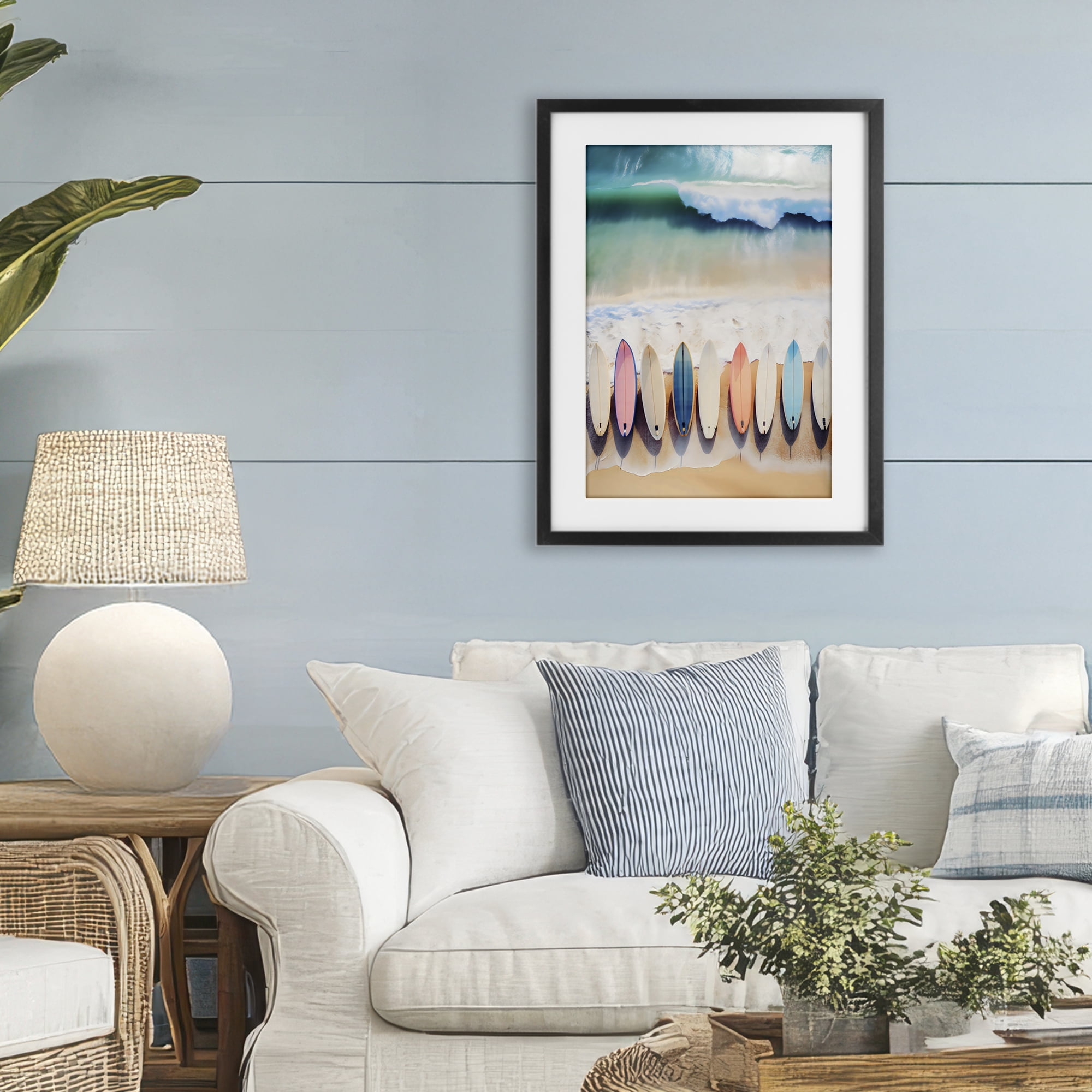 Stupell Industries Aerial View Surfboards Shoreline Black Framed Print Under Glass, design by Creative Studio