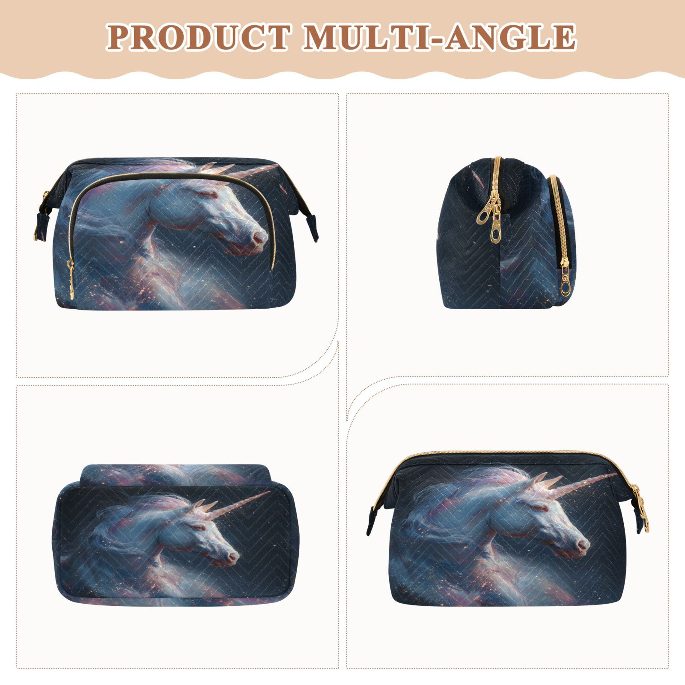 Wavy Quilted Cosmetic Bag Large-Capacity Travel Toiletry Organizer Includes 9-Piece Portable Travel Bottle Set A Unicorn in Space