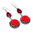 thumbnail image 2 of Natural Red Coral, Garnet Gemstone 925 Sterling Silver Earring 2.40", 2 of 2