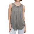 thumbnail image 1 of GDREDA Débardeurs Courts pour Femmes Grande Taille Sans Manches en Dentelle Plissée Col Rond Décontracté Gris,S, 1 of 4