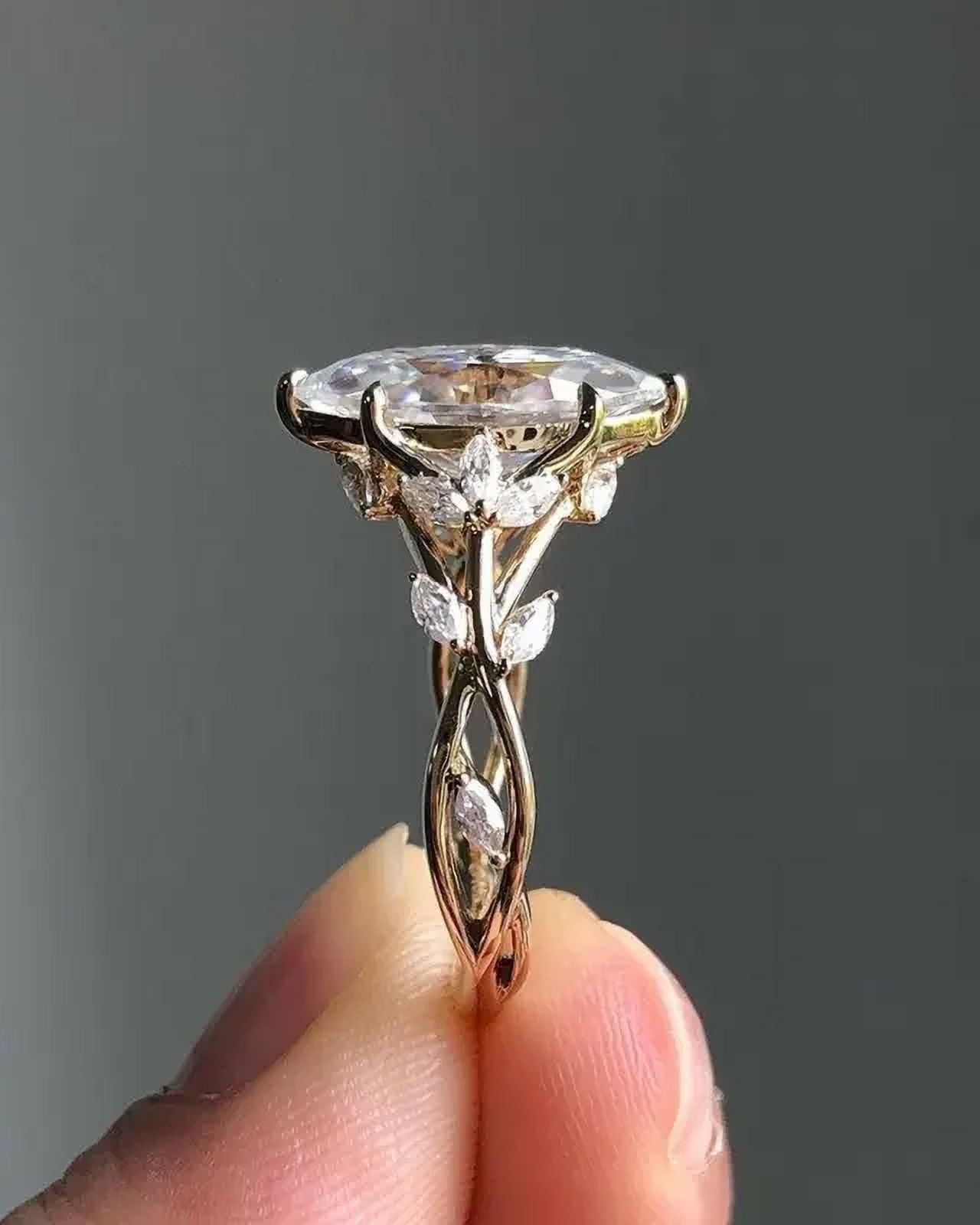 2.60 Carat Marquise Moissanite Floral Bridal Engagement Ring in 14K Yellow Gold