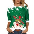 thumbnail image 2 of Hauts d'Été pour Femmes 2023 Hauts Décontractés Imprimés de Noël Manches Trois-Quarts Col Rond Blouses pour Femmes en Liquidation, 2 of 4