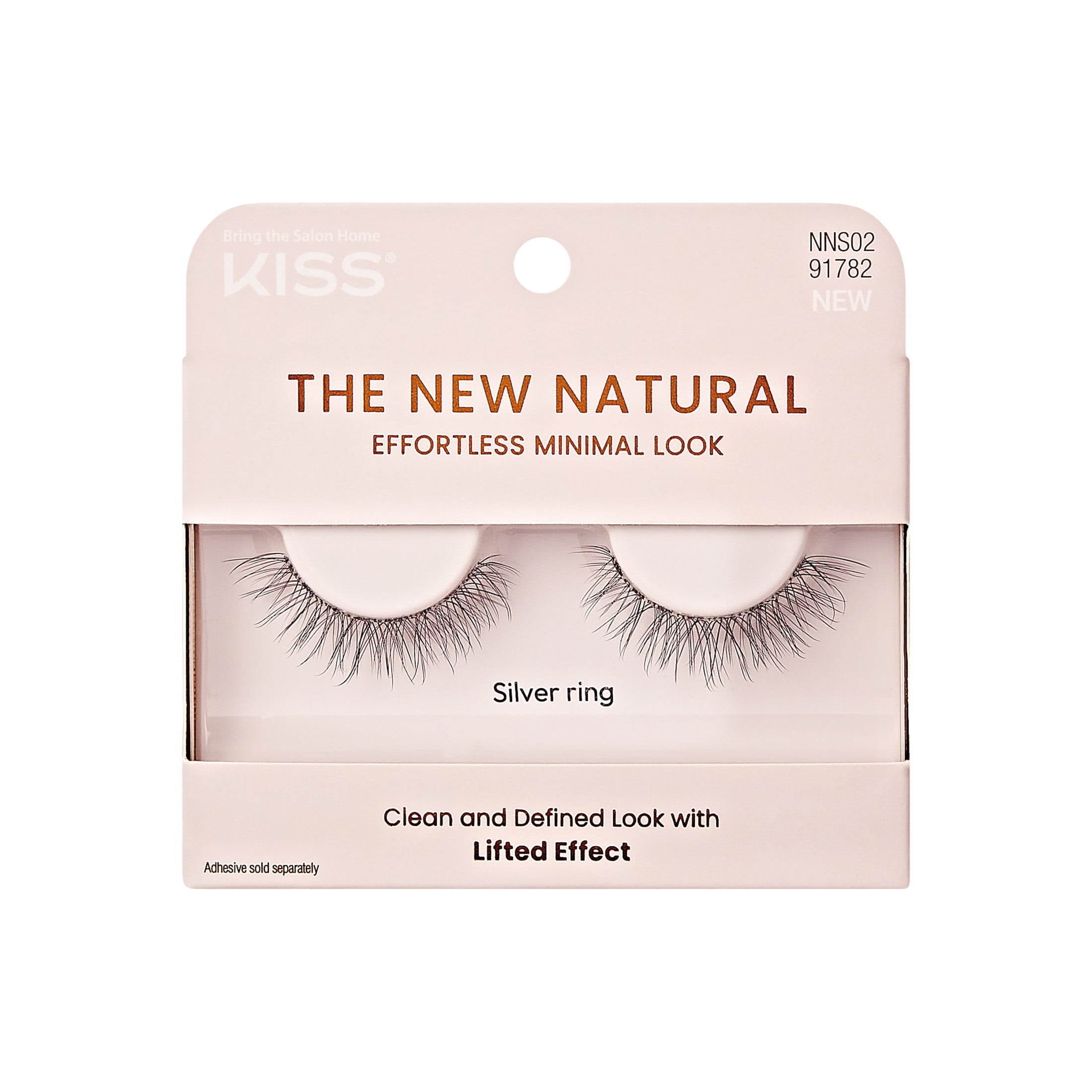 (2 pack) Kiss The New Natural False Eyelashes Full Strip Lash Single Pack, 'Silver Ring', 1 Pair