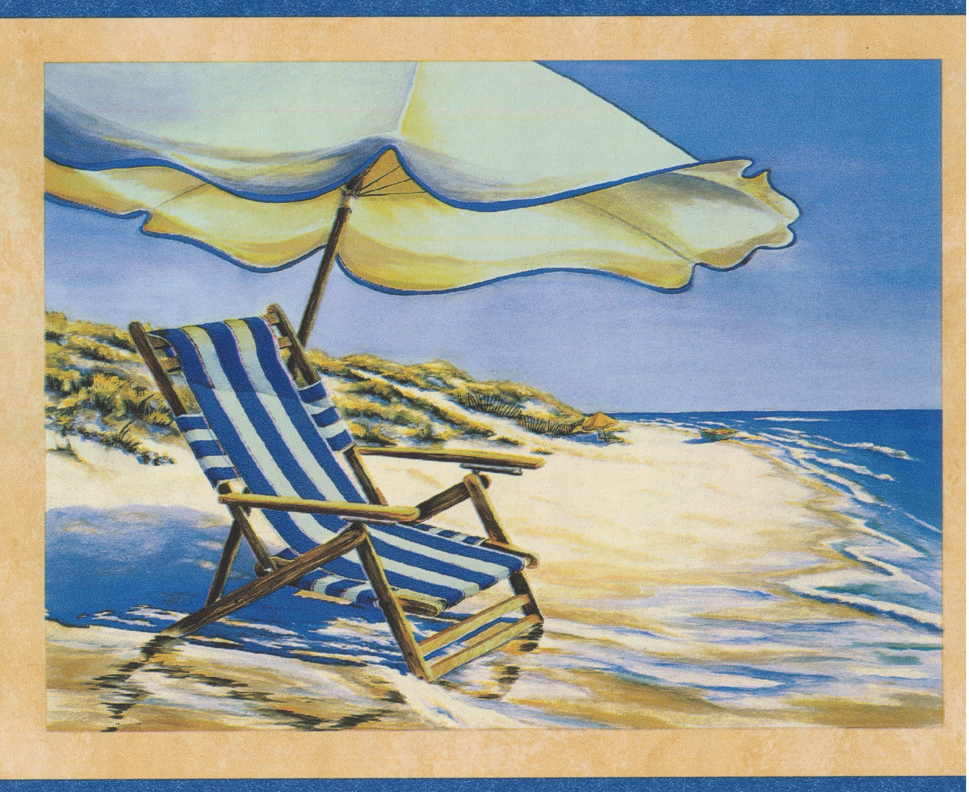 Wallpaper Border - Beach Chair Recliner Umbrella on the  