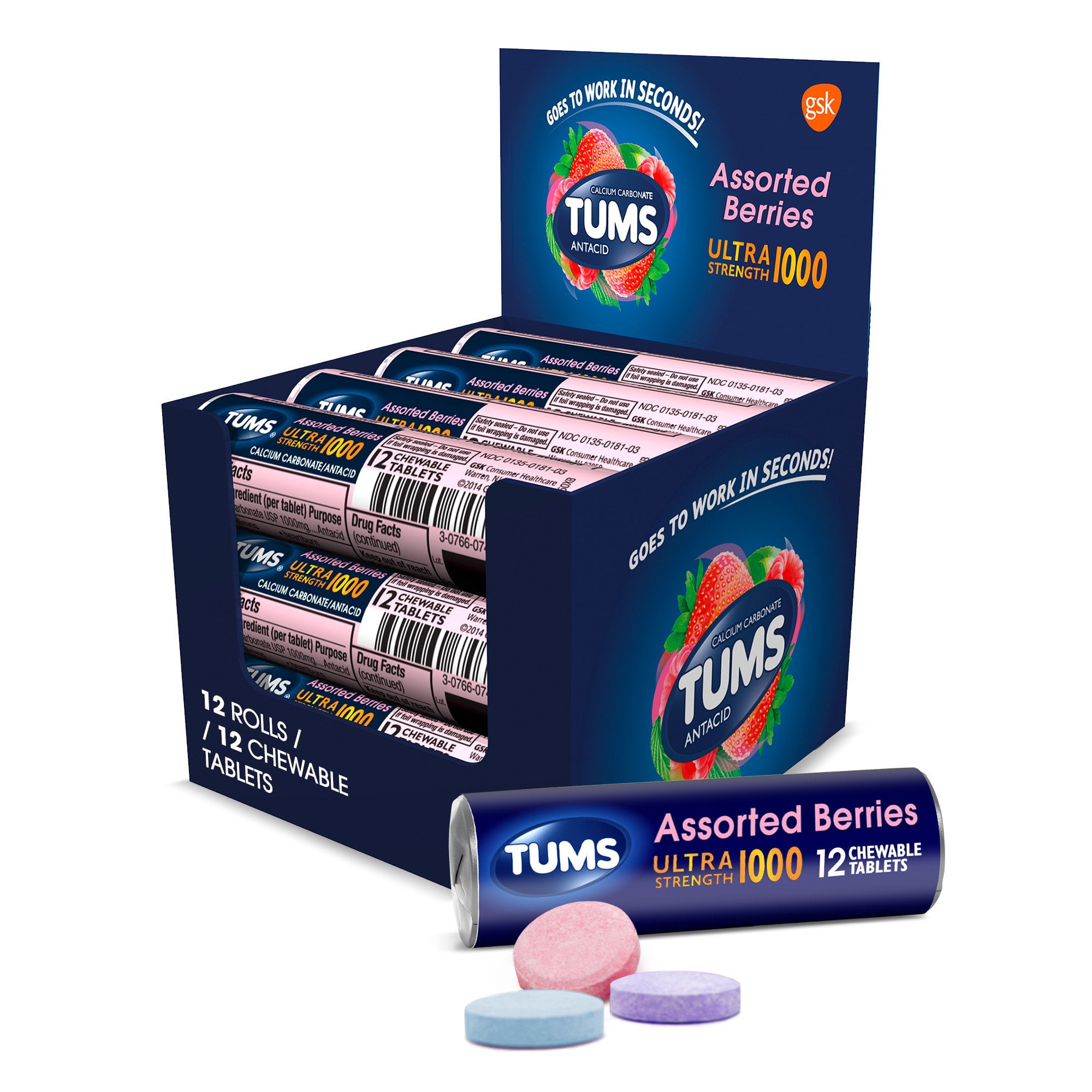 TUMS Antacid Assorted Berries Ultra Strength 1000 Chewable Antacid