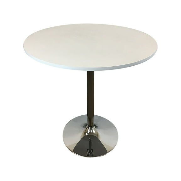 Benjara Mari 36 Inch Counter Height Table, White Round Top and Stainless Steel Base