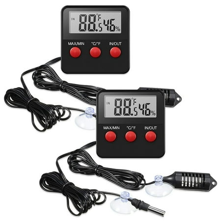 

2 Pieces Digital Reptile Thermometer Hygrometer with Probes Terrarium Reptile Humidity Gauge Indoor Outdoor Digital
