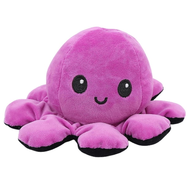 Octopus Plush Doll Reversible Stuffed Double-Sided Flip Animal Multicolor Baby Toys(PurpleBlack )