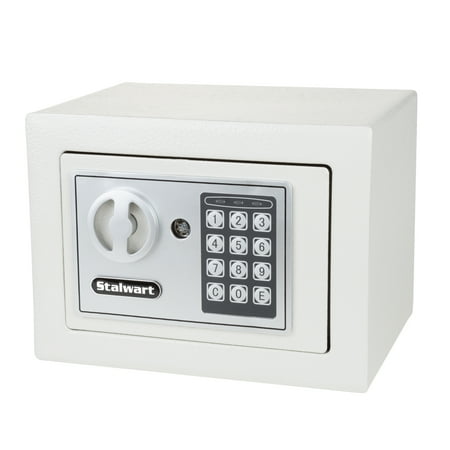 Digital Security Safe Box for Valuables- Compact Waterproof and Fireproof Steel Lock Box with Electronic Combination Keypad by Stalwart- Grey