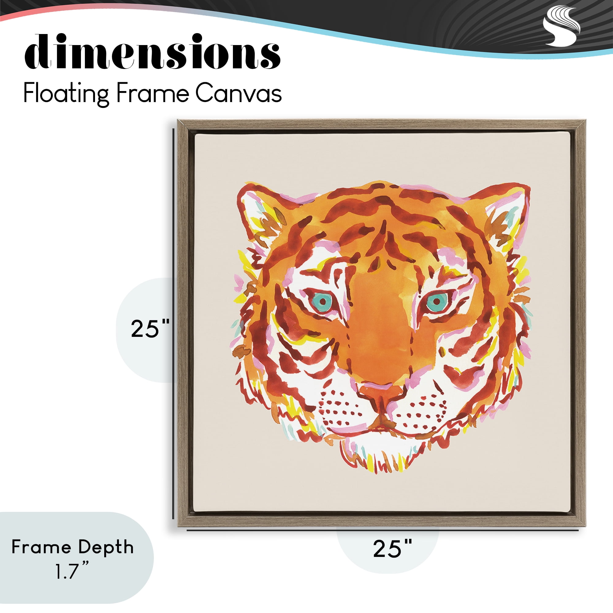 Stupell Industries Orange Boho Tiger Face Brown Framed Floater Canvas Wall Art, design by Karolina Sato