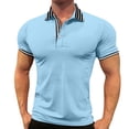 thumbnail image 1 of YDLCAFD Male Lapel Stripe Short Sleeve Top Solid Color Button T Shirt, 1 of 5