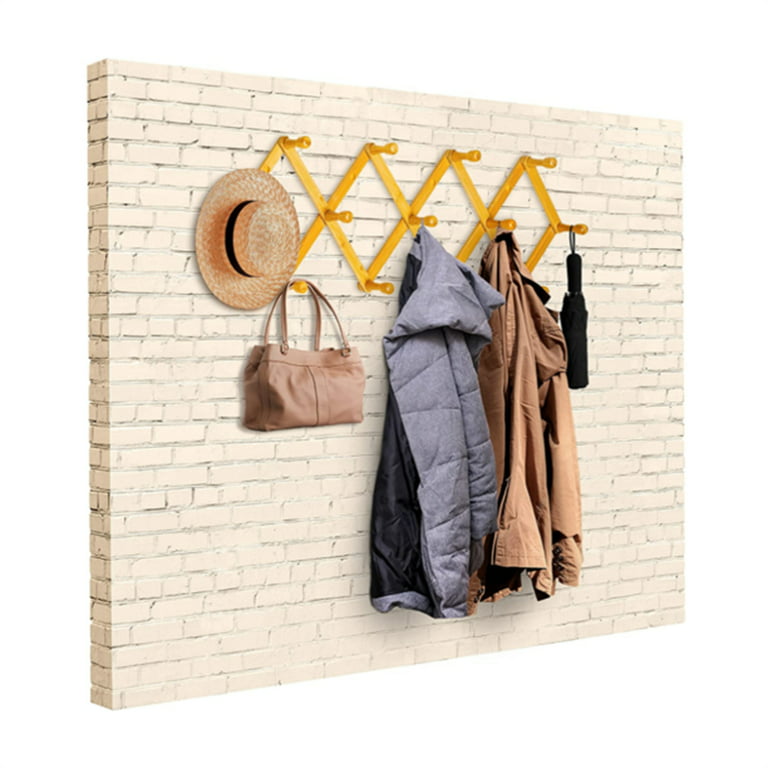 Casewin Wood Expandable Peg Rack- Multi-Purpose Accordion Wall Hangers with  10 Hooks for Hats, Coat, Mugs, Scarf, Jewelry Storage 