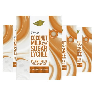 Dove Plant Milk Cleansing Bar Soap Coconut Milk & Sugar Lychee Smooth Revitalizer 4 Count for Moisturized Skin Gentle Cleanser, No Sulfate Cleansers or Parabens, 98% Biodegradable Formula 5 oz