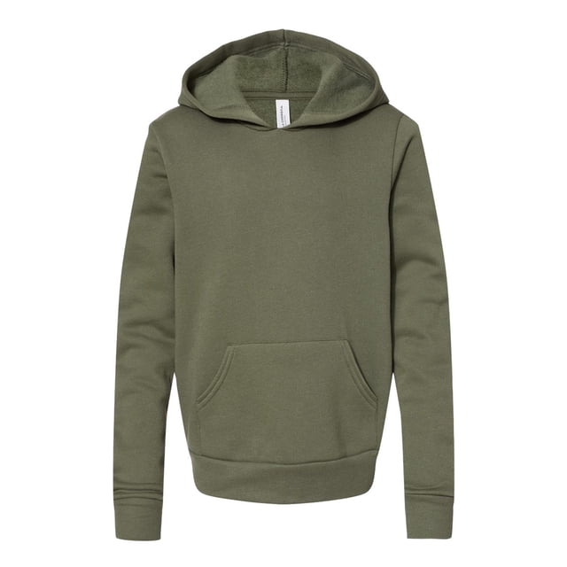 Bella + Canvas Chandail à Capuche en Molleton Éponge pour Jeunes, L, Vert Militaire