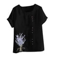 thumbnail image 4 of GaThRRgYP Women's Casual Short Sleeve Blouse - Summer Essential Top,Women Casual and Linen Round-Neck Top Printed Short Sleeve Button T-shirt Blouse Black M, 4 of 4