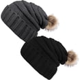 thumbnail image 1 of Gorro de invierno para mujer de 2 piezas con pompón, gorro de punto cálido con forro polar, 1 of 5
