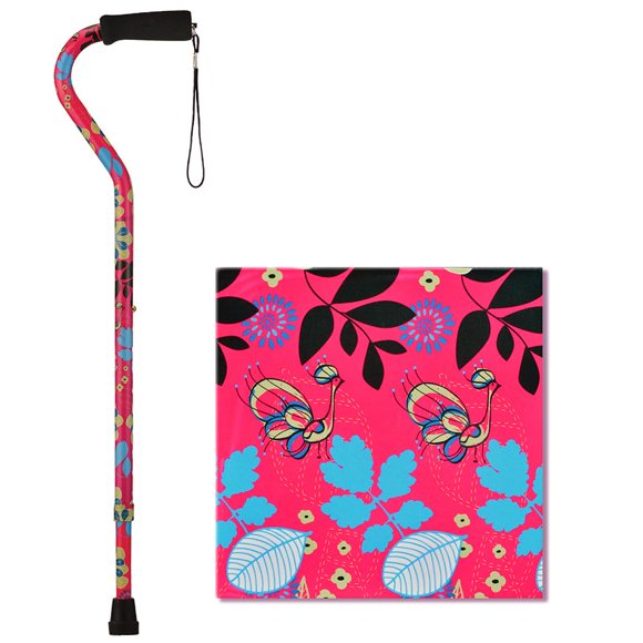 Bastón de diseño NOVA con mango descentrado, ligero y ajustable con correa de transporte, para hombre y mujer, ideal para mantener el equilibrio, diseño floral.