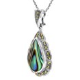 thumbnail image 2 of AeraVida Ocean Colors Timeless Teardrop-Shaped Beach Wear Abalone Seashell and Marcasite Sterling Silver Pendant Chain Necklace Vintage Jewelry Gifts for Women, 2 of 6