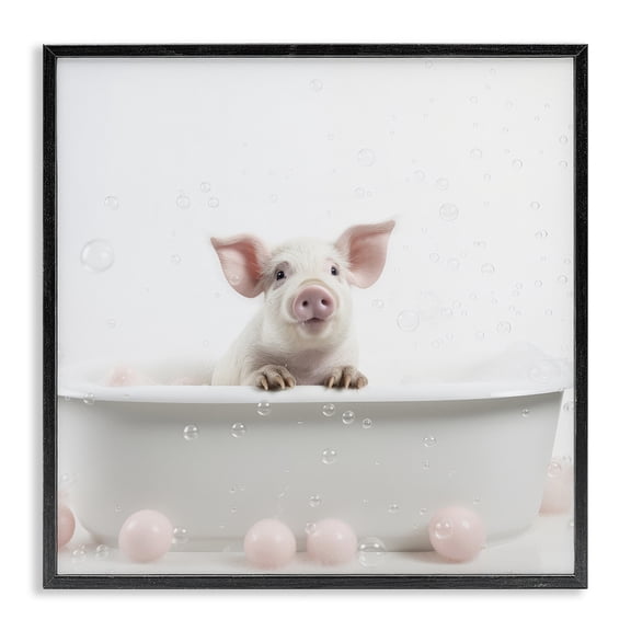 Stupell Industries Modern Pig Bubble Bath Black Framed Giclee Art, 12 x 12, by Lazar Studio