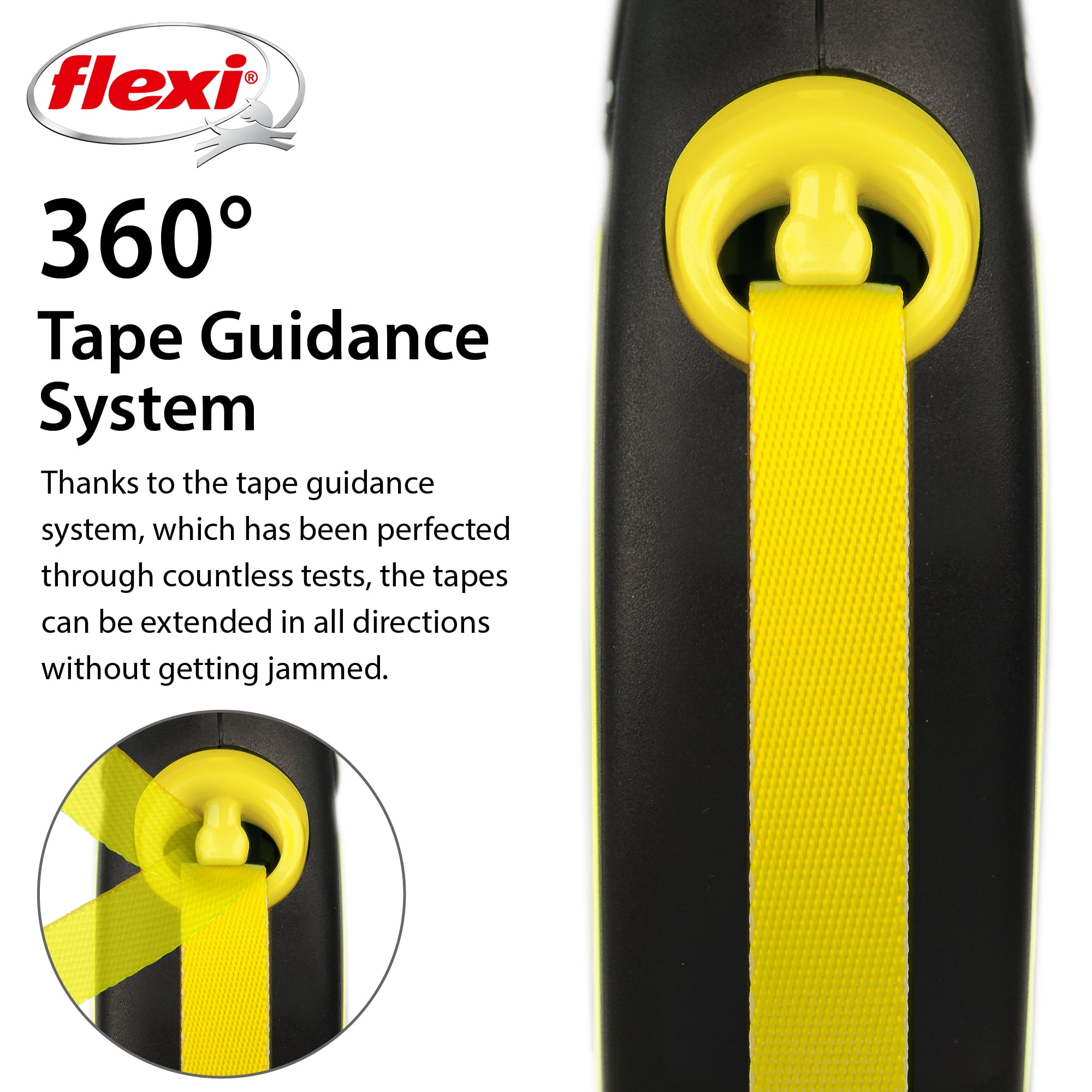 Flexi New Neon Tape Retractable Dog Leash, Black/Neon 16ft (for Dogs up to 110 lbs)