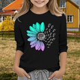 thumbnail image 2 of KAUOD Kids Girls 3/4 Sleeve T-Shirt Casual Printed Flowers Cotton Solid Tee Teen Crewneck Color Block Cute Spring Fall Blouses Tops, 2 of 4
