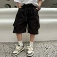 thumbnail image 5 of Glisme Boys Cargo Shorts With Pockets Boys 5-Inch Inseam Shorts Daily Wear Loose Knee-Length Shorts Mid-Thigh Shorts Boys Stretch Waist Pants Size 3-4 Years, Black, 5 of 5