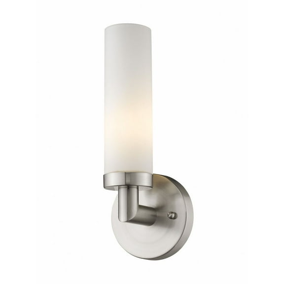 1 Light Contemporary Steel Ada Wall Sconce with Cylinder Satin Opal White Glass-11 inches H By 4.25 inches W-Brushed Nickel Finish Bailey Street Home