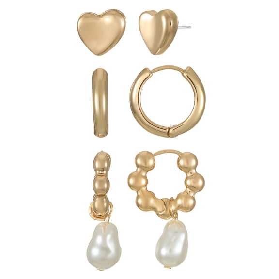 Time and Tru 3-Pair Heart Earring Set