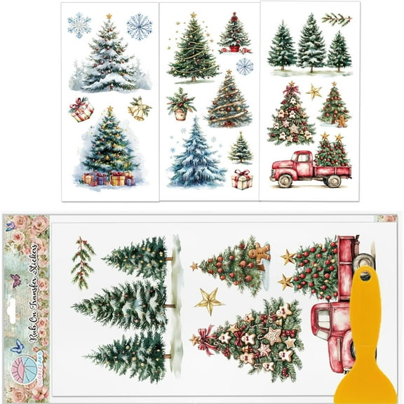 3 Sheets Christmas Tree Colorful Rub on Transfers Christmas Gifts Furniture Decor Transfer Stickers 11.8x5.9inch Snowflake Decals Stickers for Bedroom Living Room Desk Table Decoration