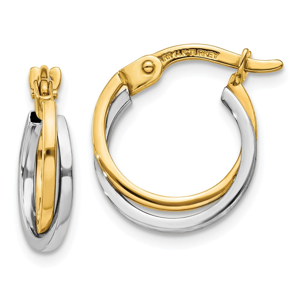 14k Yellow and White Gold Two Tone Tube Hoop Earrings 14mm x 12mm