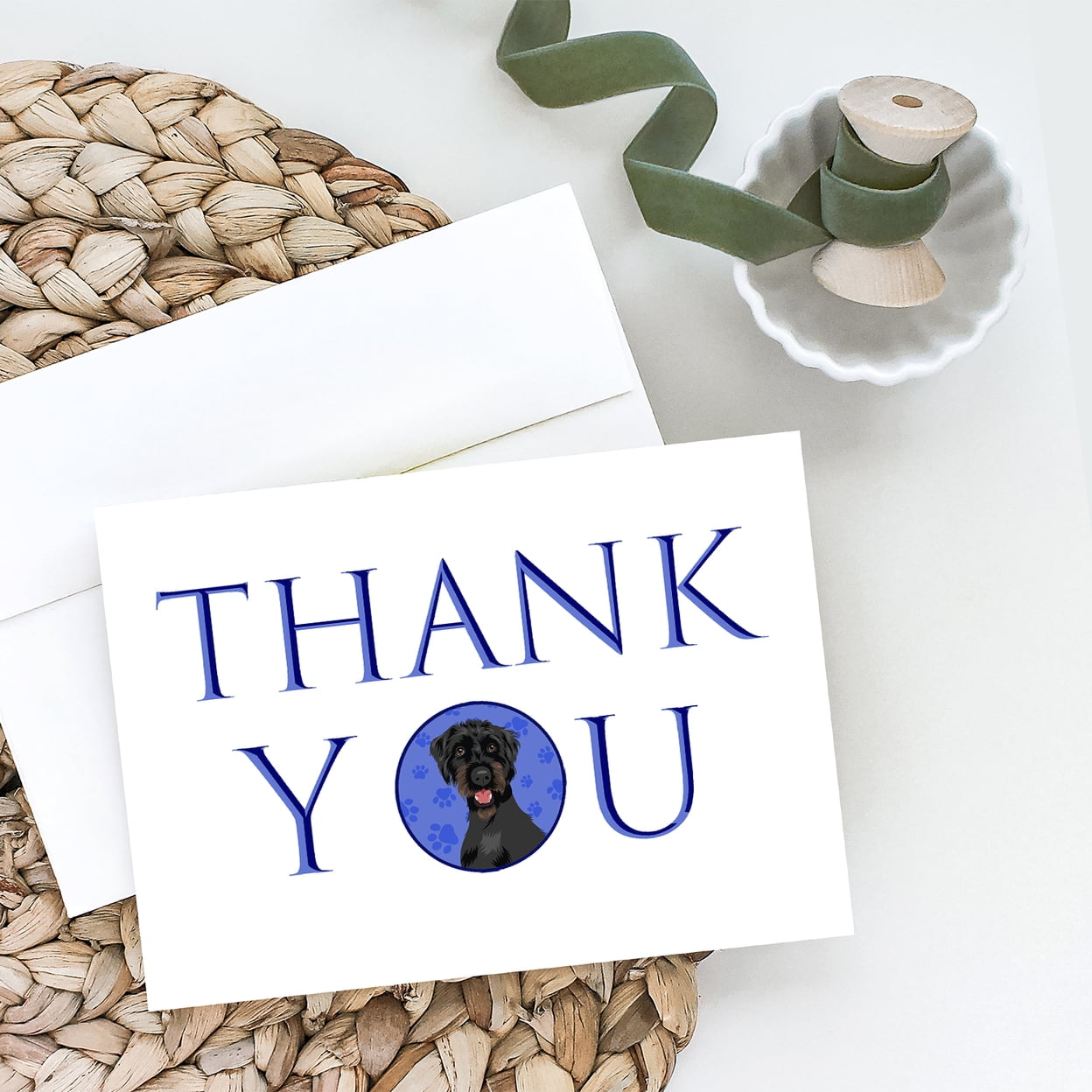 Doodle Black and Tan Thank You Greeting Cards and Envelopes Pack of 8 7 in x 5 in