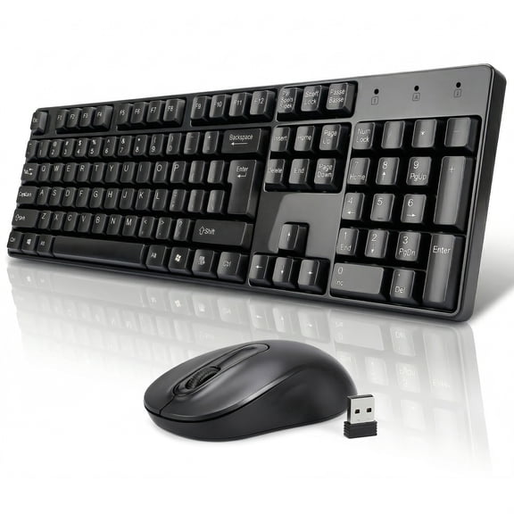 SANPTENT Wireless Keyboard and Mouse Combo, 104 Full Size Keyboard, 2.4GHz Portable for Windows, Mac Os, Desktop, PC, Laptop, Black