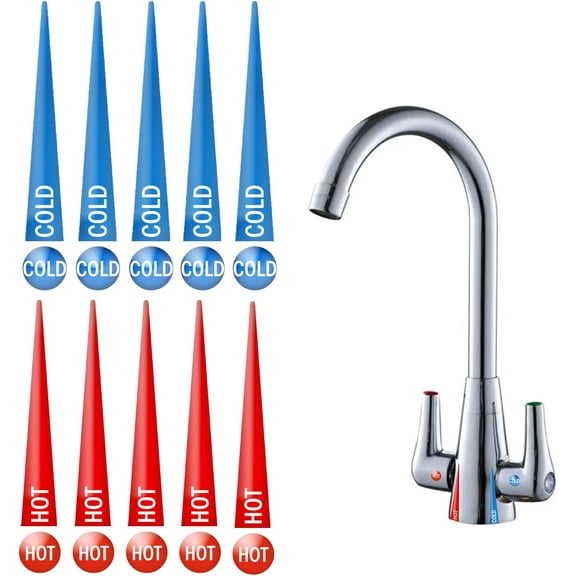 Epoxy Hot and Cold Water Faucet Indicator Stickers Self Stick 10 Hot Labels and 10 Cold Labels
