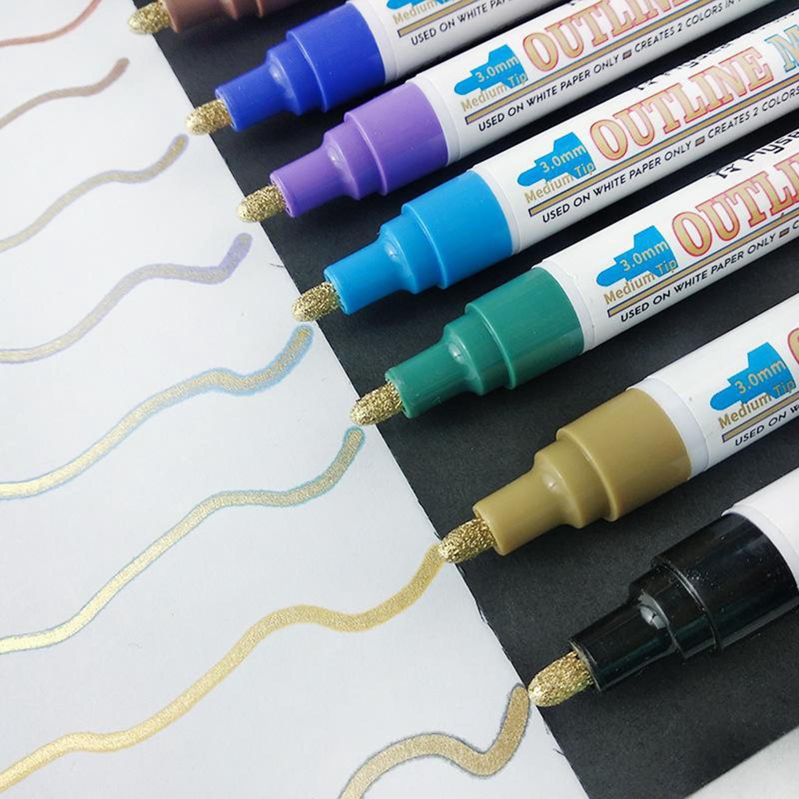 FVDPWYE 12 Glitter Metallic Marker Pen Outline Highlight Drawing Pens Greeting Cards DIY