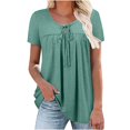 thumbnail image 1 of GZWYHT Grande Vente! Chemises pour Femmes, Chemises à Manches Courtes, Hauts d'Été Plissés Col Rond Tunique à Manches Courtes, Chemises d'Entraînement, Blouses pour Femmes Vert Armée TG, 1 of 7