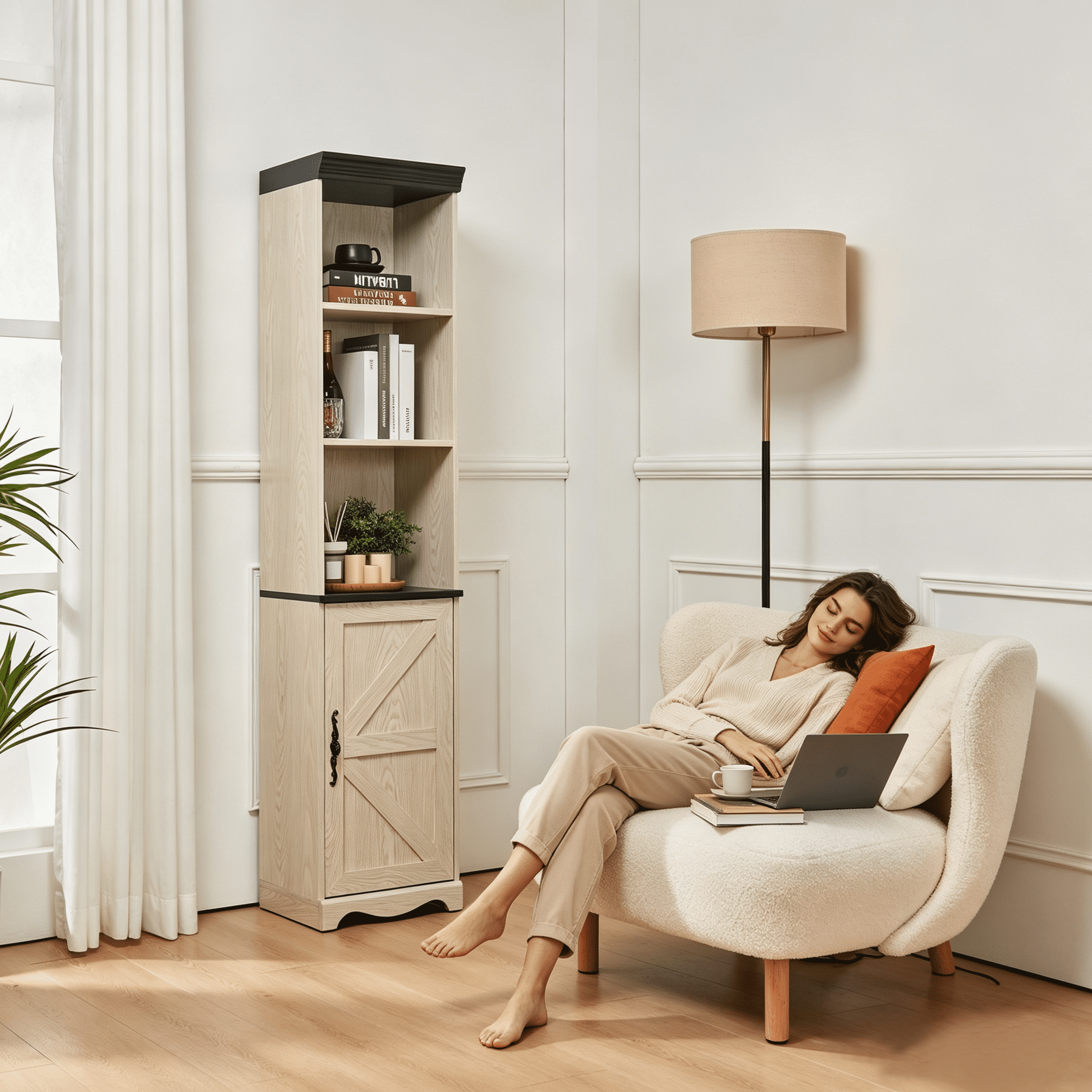 70.86"(180cm) Tall Free Combination Wood Storage Cabinet, Free-Standing Cube Cabinet with 5 Shelves, Living room Bookcase, Bedroom Display Cabinet Bookshelf