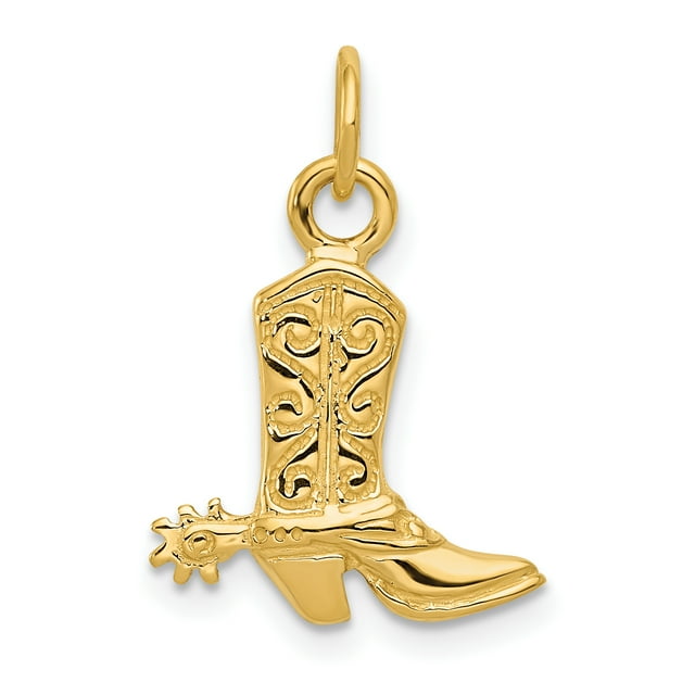 14k Yellow Gold Cowboy Boot Necklace Charm Pendant Western