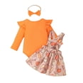 thumbnail image 3 of kamemir Thanksgiving Baby Girl Outfit Long Sleeve Romper Pumpkin Turkey Suspender Skirt Fall Clothes Set(Orange,3-6 Months), 3 of 6