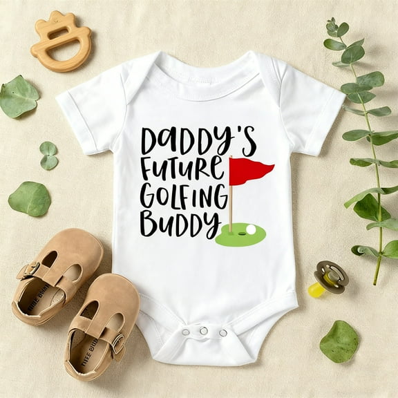 Baby Boy Bodysuit or Onesie with "Daddy's Future Golfing Buddy" Text, White Golf Theme Romper for 1st Birthday & Photos, Newborn Essentials Gift for Golf Dad