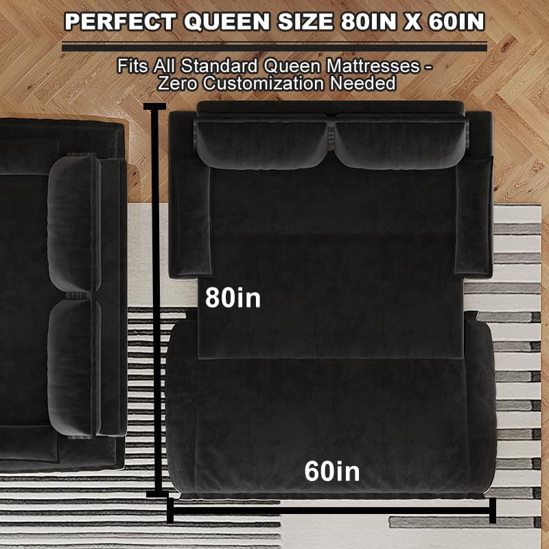 73.2" Futon Sofa Bed Queen Size, Pull Out Bed, 3-in-1 Convertible Sleeper Sofa with 2 Soft Pillows, Modern Velvet Futon Couch for Living Room, Small Space, Apartment, Bedroom, Black