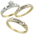 thumbnail image 1 of 10k Yellow Gold Diamond Trio Wedding Ring Set His 4mm & Hers 3.5mm Ladies Size 6, 1 of 3