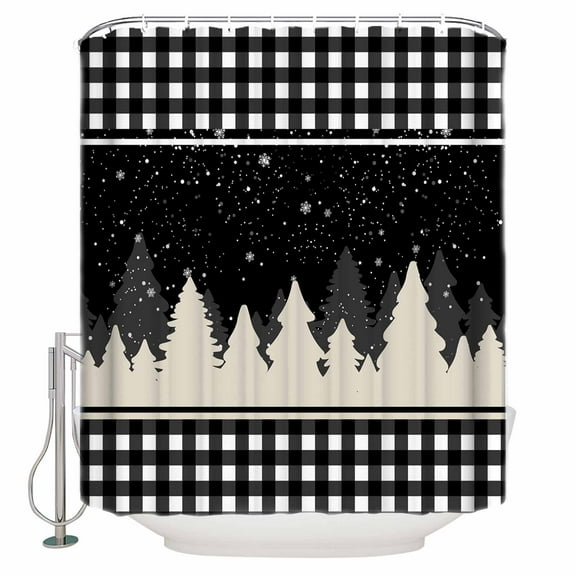 60x72 Inch Shower Curtains for Bathroom Black Christmas Fabric Bath Curtain Decor Xmas Tree Snowflake Plaid Waterproof Restroom Curtains Shower Set Accessories with 12 Hooks 60 Inch