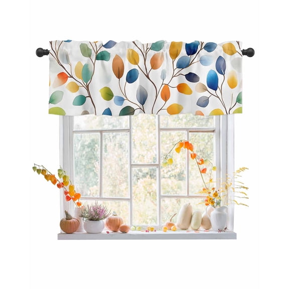 Fall Valances for Windows, Leaves Colorful Leaves Green And Yellow Leaf Rod Pocket Short Window Valance Curtains Holiday Window Treatment for Kitchen Living Room Bathroom, 42"x18"