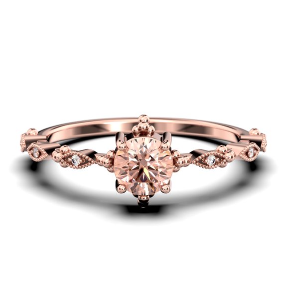 Antique Dazzling Boho & hippie 1.25 Carat Round Cut Morganite And Diamond Moissanite Unique Engagement Ring, Wedding Ring in10k Solid Rose Gold, Affordable Gift, Promise Ring, Anniversary Gift