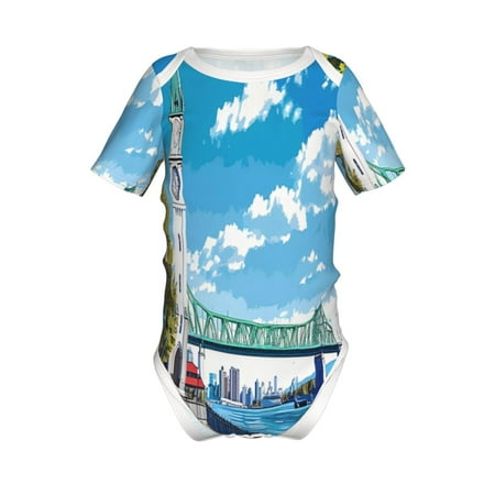 Lukts Urban Riverside Clock Tower Print Baby Short Sleeve Romper, Onesie for Newborn Baby Boys and Girls-9M
