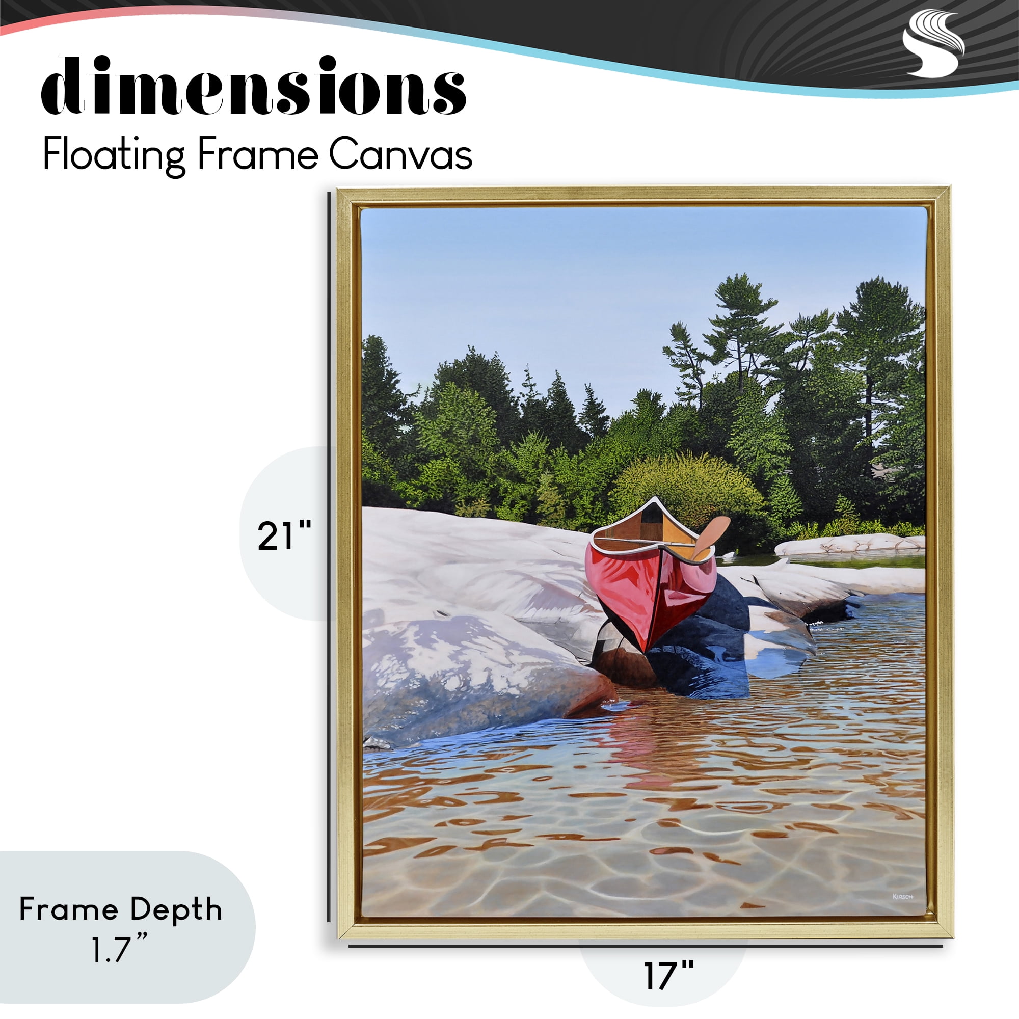 Stupell Industries Canoe at Water's Edge Gold Framed Floater Canvas Wall Art, design by Kenneth M Kirsch